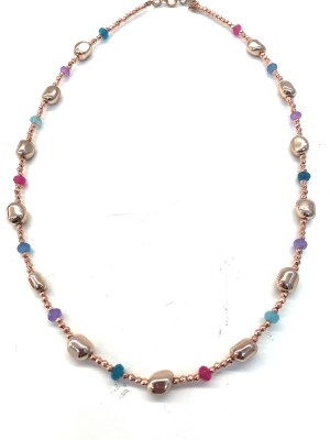 collana conn pietre naturali multicolor ematite e pepite in argento 925 bagnate in oro rosa